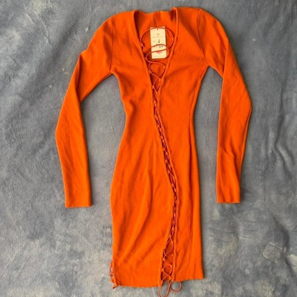 Princess Boutique orange lace up bodycon dress women Size S